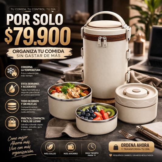 La forma inteligente de llevar tu comida, sin desorden ni complicaciones - Lonchera Termica Portacomida X3