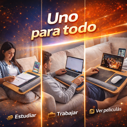 Trabaja cómodo desde donde quieras con la mesa portátil para laptop con almohadas