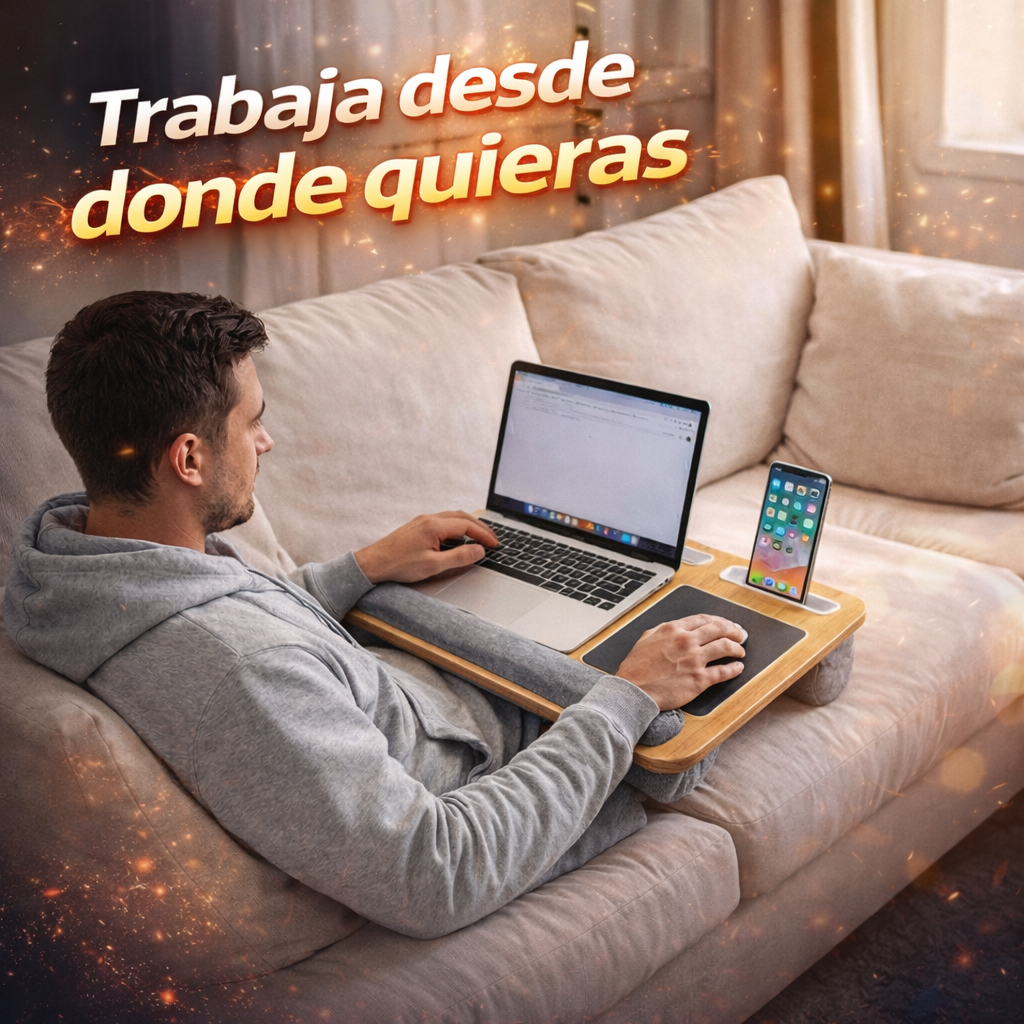 Trabaja cómodo desde donde quieras con la mesa portátil para laptop con almohadas
