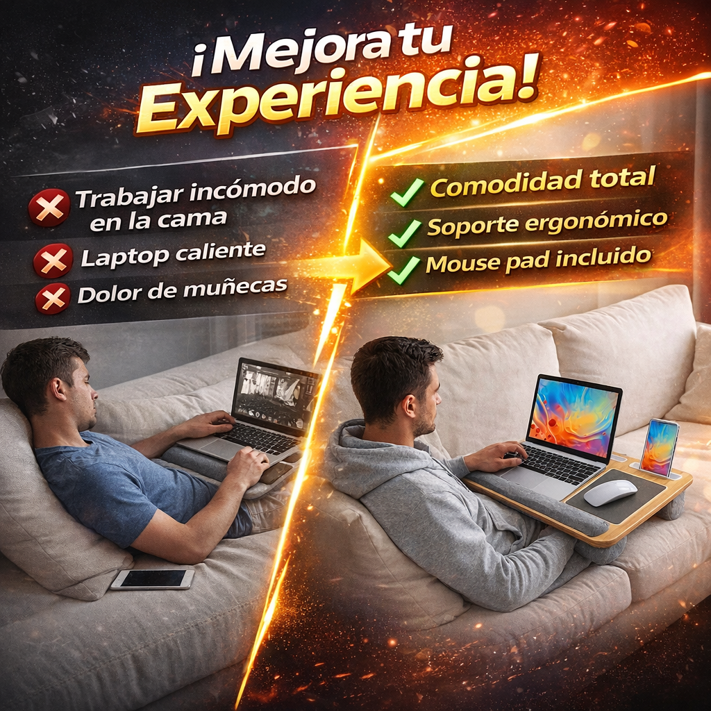 Trabaja cómodo desde donde quieras con la mesa portátil para laptop con almohadas