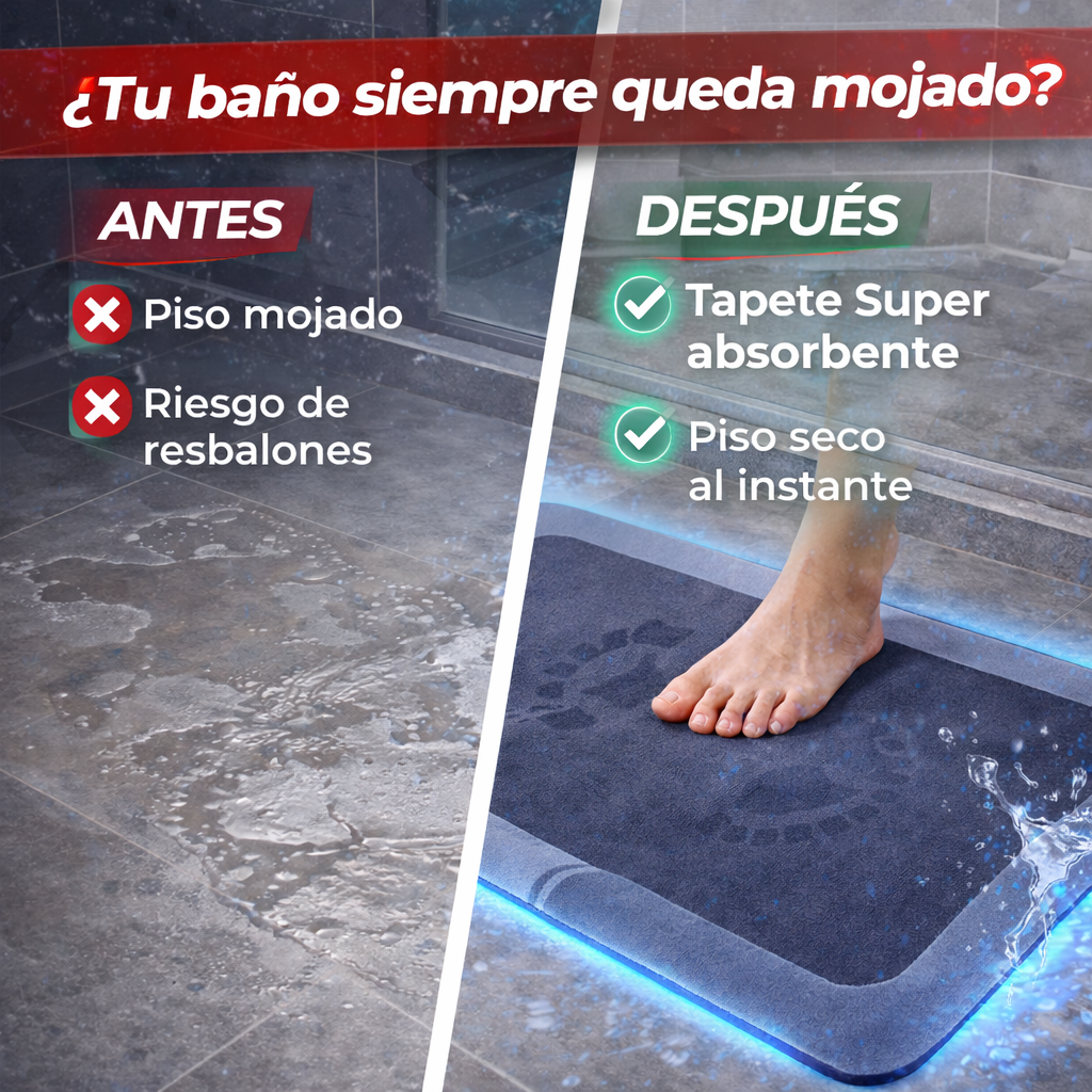 Tapete de Baño Superabsorbente Antideslizante Secado Rápido
