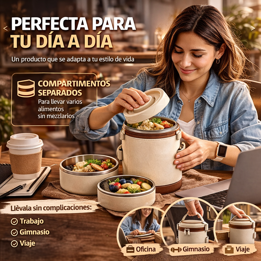 La forma inteligente de llevar tu comida, sin desorden ni complicaciones - Lonchera Termica Portacomida X3